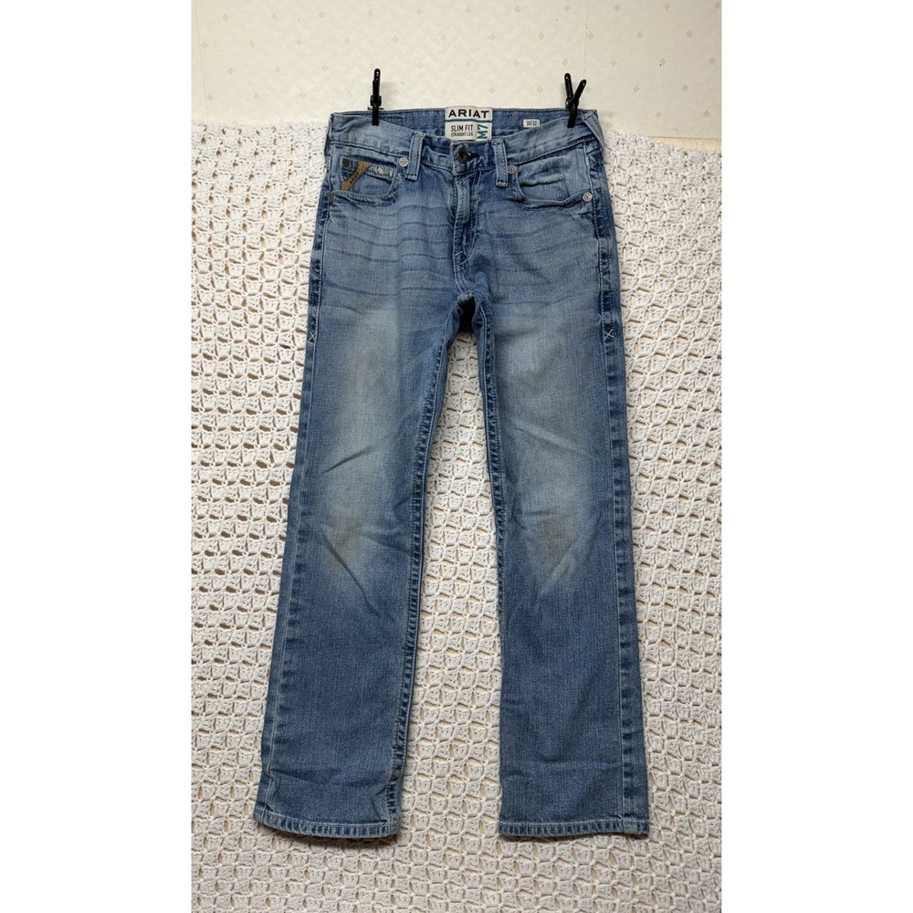 Ariat M7 Jeans Mens 30x32 Fits 30x31 Blue Denim Slim Fit Straight Leg Embroidery